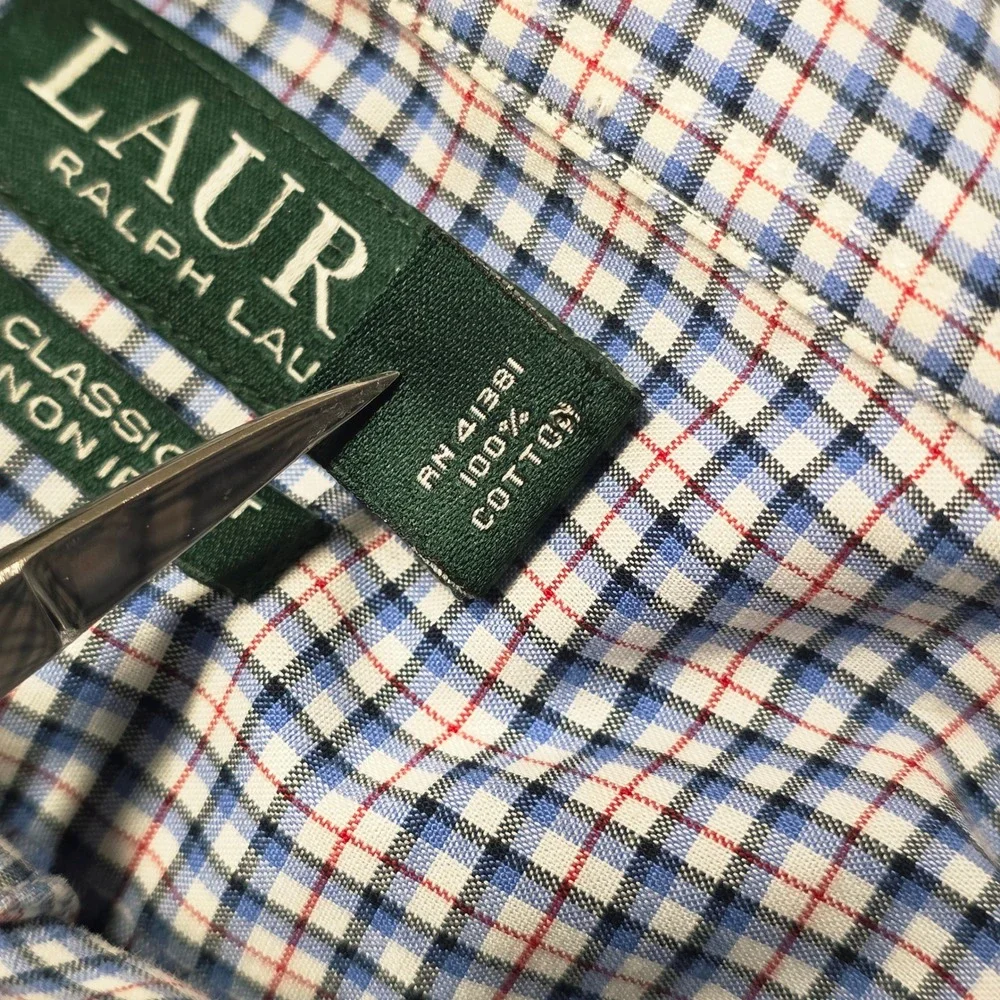 Lauren Ralph Lauren Mens Plaid Checkered Button‎ Down Shirt 16 1/2 32/33